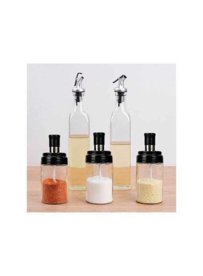 مجموعة  مكونة من زجاجتين وموزع سعة 500 مل و3 برطمانات به ملاعق - شفافة - Image 1